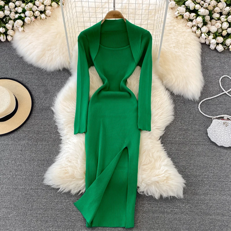 

Dresses For Women 2022 Elegant Designer Clothes Square-neck Casual Evening Party Sexy Women'S Bottoming Knitted Dress 220240