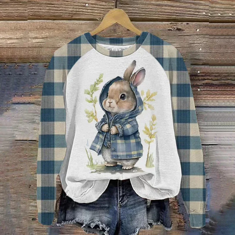 

Женский свитшот с длинным рукавом и круглым вырезом, с 3D-принтом кролика