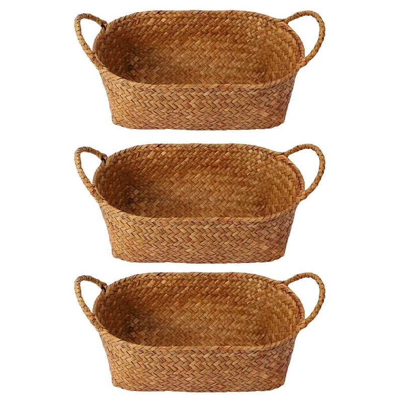 

3X Wicker Weaving Storage Basket For Kitchen Handmade Fruit Dish Rattan Picnic Food Bread Case Medium