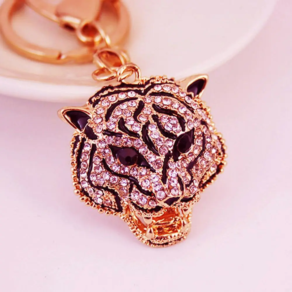 

1PCS Souvenir Metal Men Jewelry Rhinestone Leopard Head Key Ring Car Key Chain Animal Pendant Leopard Head Keychain