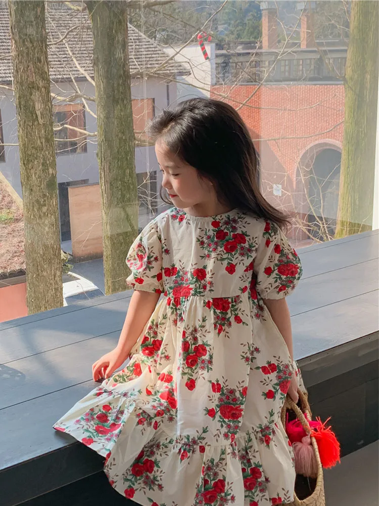 Свободное Повседневное платье для девочек модные милые платья с круглым вырезом