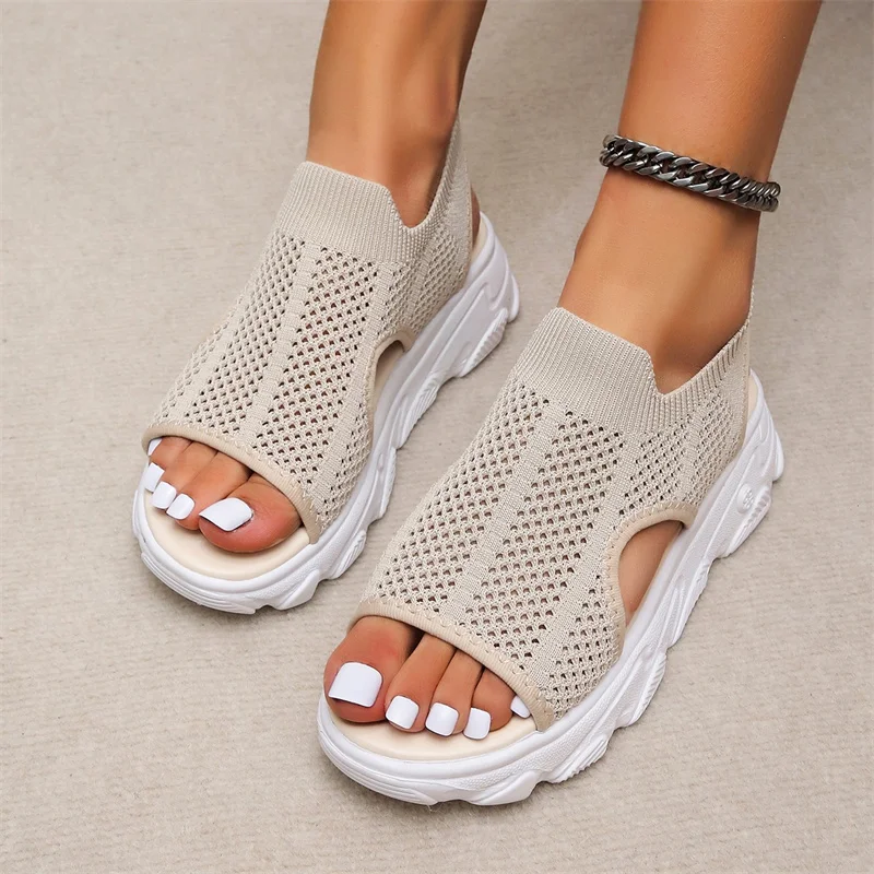 2023 Rome Women Sandals Mesh Hollow Women Shoes 2023 Summer New Sport Sandals Plus Size 35-42 Women Shoes Med (3cm-5cm) Sandals