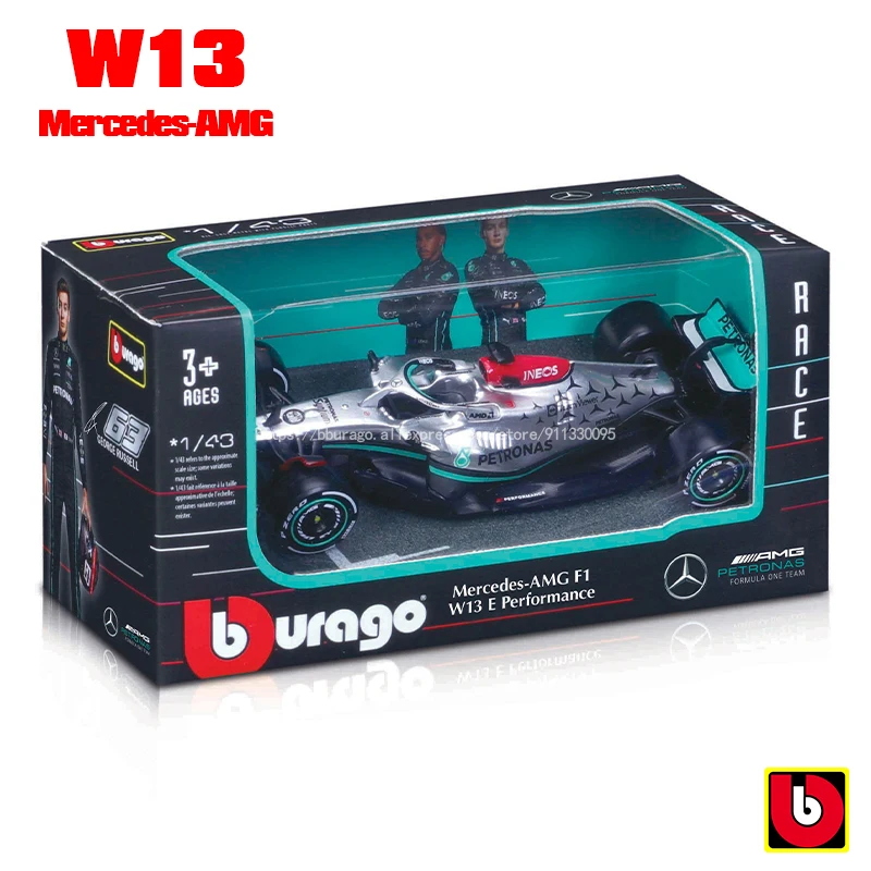 

Bburago 1:43 2022 F1 Mercedes-AMG W13 #44 Hamilton #63 George Russell Alloy Toy Car Model Super Formula Die Cast Model