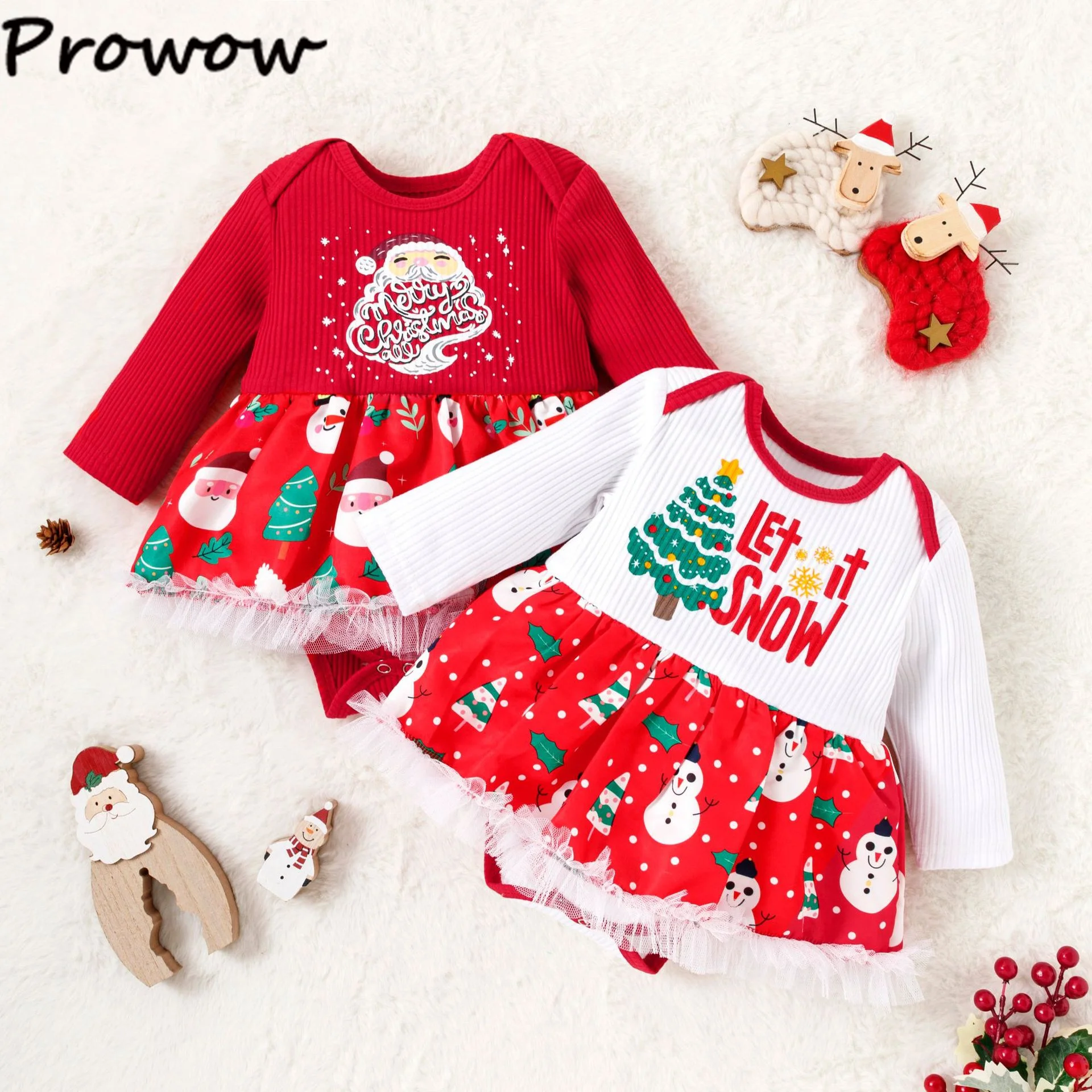 

Prowow My First Christmas Newborn Girls Onesies Dress Cute Snowman Print Baby Romper Happy New Year's Clothes Baby 2023 Costume