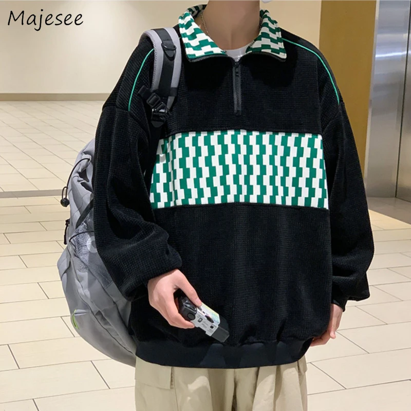 

Sweatshirts Men Retro Male Clothing Zip Up Plaid Long Sleeve Teens Popular Simple Streetwear Chic Fashion Daily Casual Spring