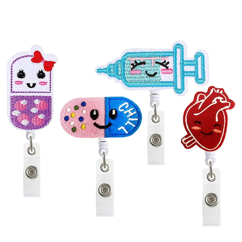 

4Pcs Nurse Retractable Badge Reels, Retractable Badge Reel Holders, Cute ID Badge Holder With Alligator Clip Felt Clip