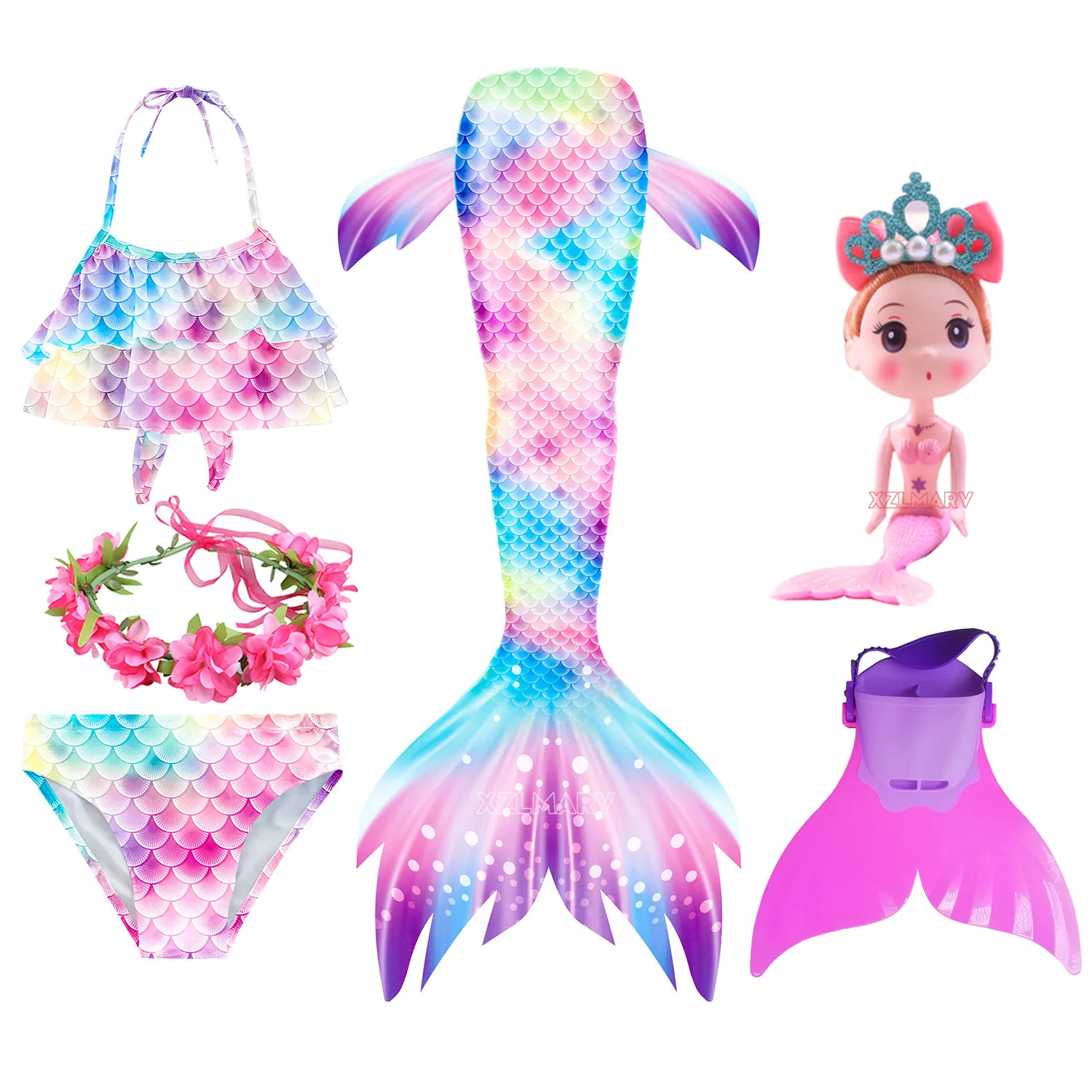 Купальный костюм для девочек с хвостом Русалочки Фэнтезийный комплект
