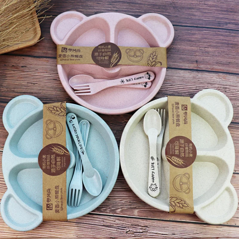 

Cute Fractal Bear Kids Plate Set Easily Attract Kids' Attention Increase Eat Interesting Designed For Children 1 Set Tableware