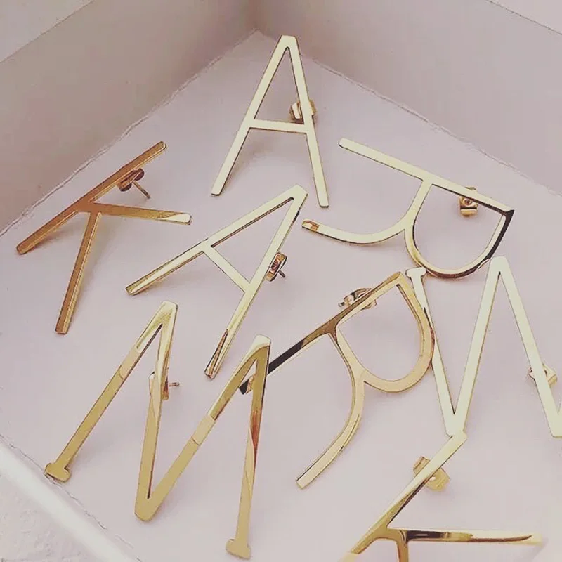 

Новинка, минималистичные серьги из нержавеющей стали с 26 искусственными буквами, именем, инициалом для женщин, длинные серьги с большими бо...