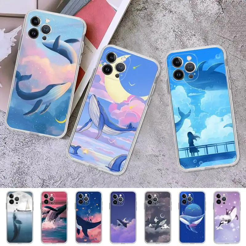 

Whale Ocean Moon Phone Case For iPhone 8 7 6 6S Plus X SE 2020 XR XS 14 11 12 13 Mini Pro Max Mobile Case