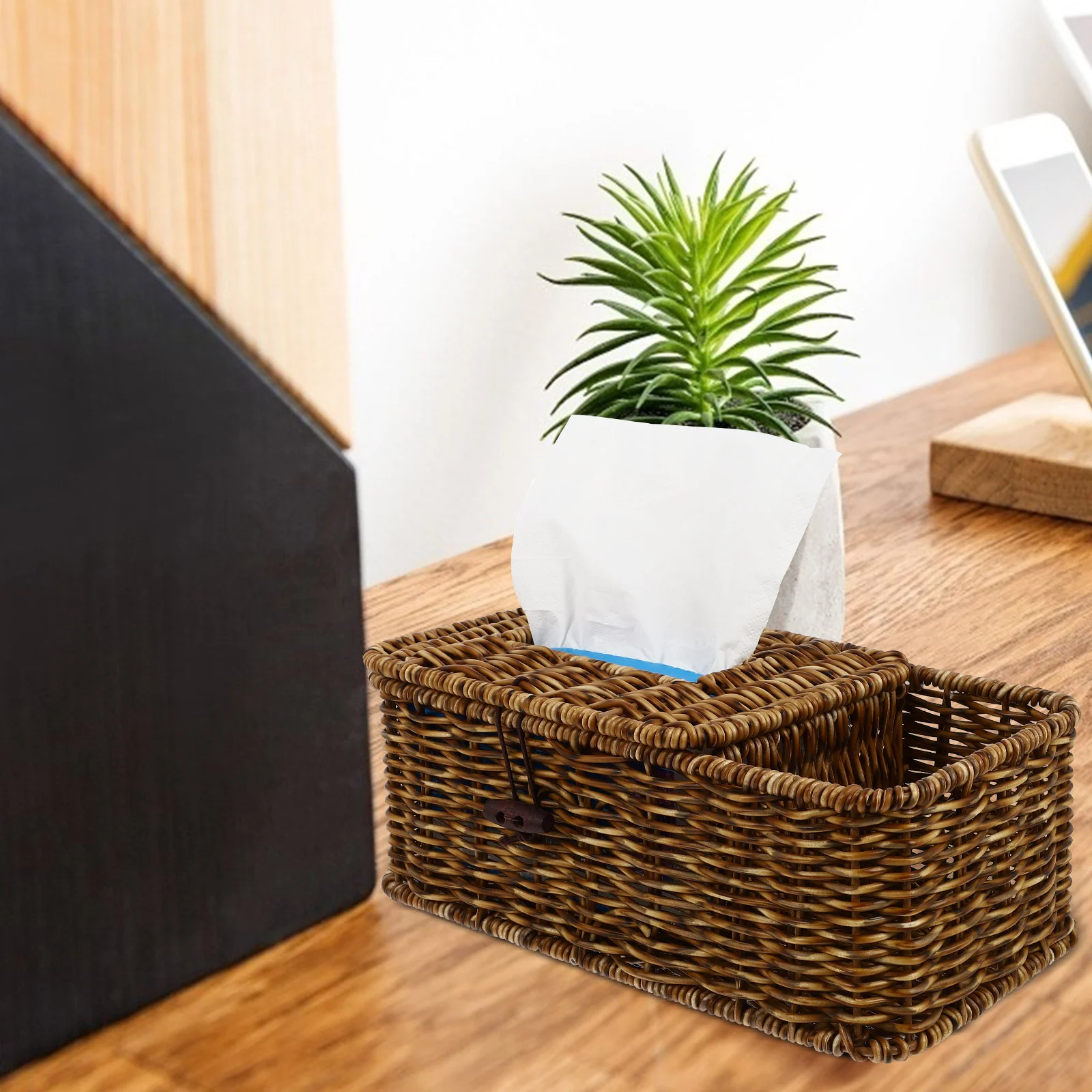 

Box Tissue Holder Napkin Cover Rattan Wicker Woven Paper Storage Basket Home Dispenser Square Facial Case Seagrass Decorative