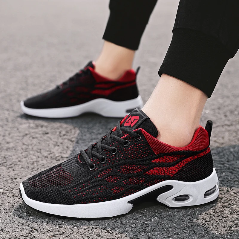 

Running Shoes Men Air Cushion Non-slip Lace-up Breathable Flying Woven Sneakers Outdoor Sport Shoes Zapatillas Hombre Deportiva