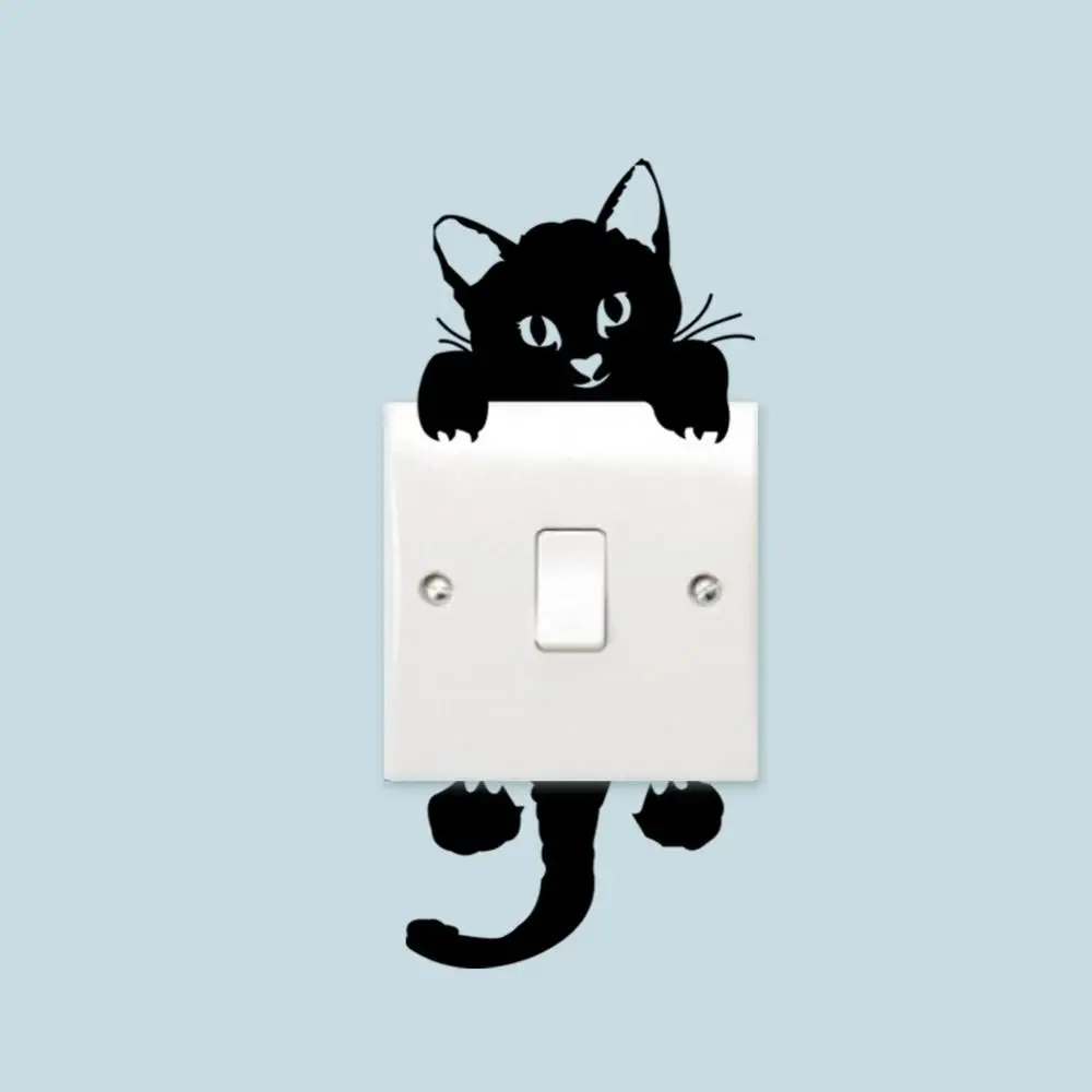Black Lovely Cat Light Switch Phone Ipad Wall Stickers For Home Decoration Cartoon Animals Wall Decals PVC Mural Art Room Decor