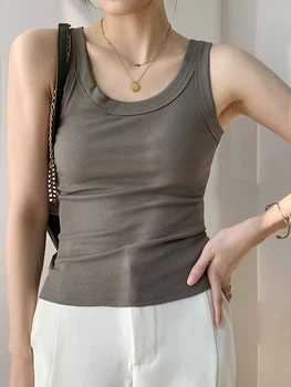 UPTOAILEI Knit White Women Vest Tank Top Tight Ribbed Female Sexy Thick Straps Simple Casual Fitness Basic Solid Summer Clothing 4