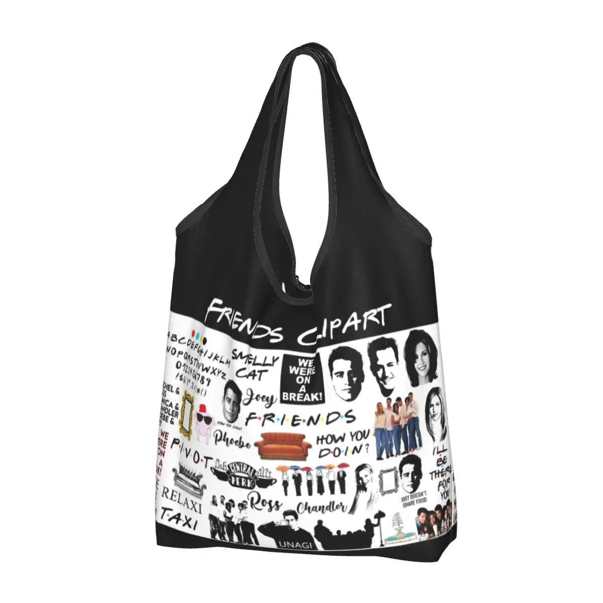 

Friends TV Show Large Reusable Bags Shopping Washable Foldable Cartoon American Grocery Bags Lightweight Gift Eco Bags Durable