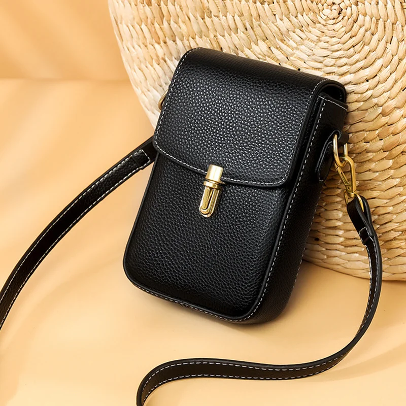 

2022 Real Cowhide Leather Women's Bags Mini Messenger Bag Women Hangbag Purse Girls Phone Bag Genuine Leather Small Shoulder Bag