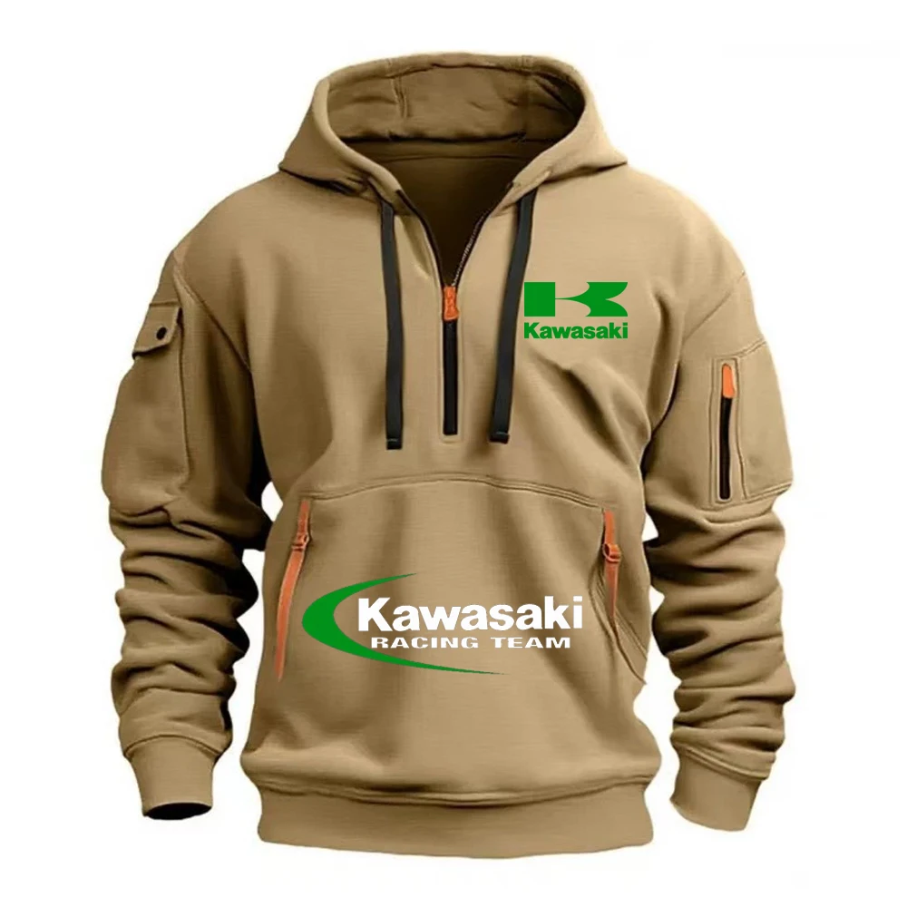 Kawasaki Logo 2025 Новая мужская толстовка с капюшоном на полумолнии для любителей экстремальных видов спорта на открытом воздухе, весенне-осенняя повседневная спортивная толстовка (art.: 3920ccdb5140d) - 3920ccdb5140d