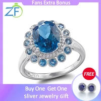 gz zongfa pure 925 sterling silver ring for women oval 108 natural blue topaz 4 carats gemstone ring fashion fine jewelry