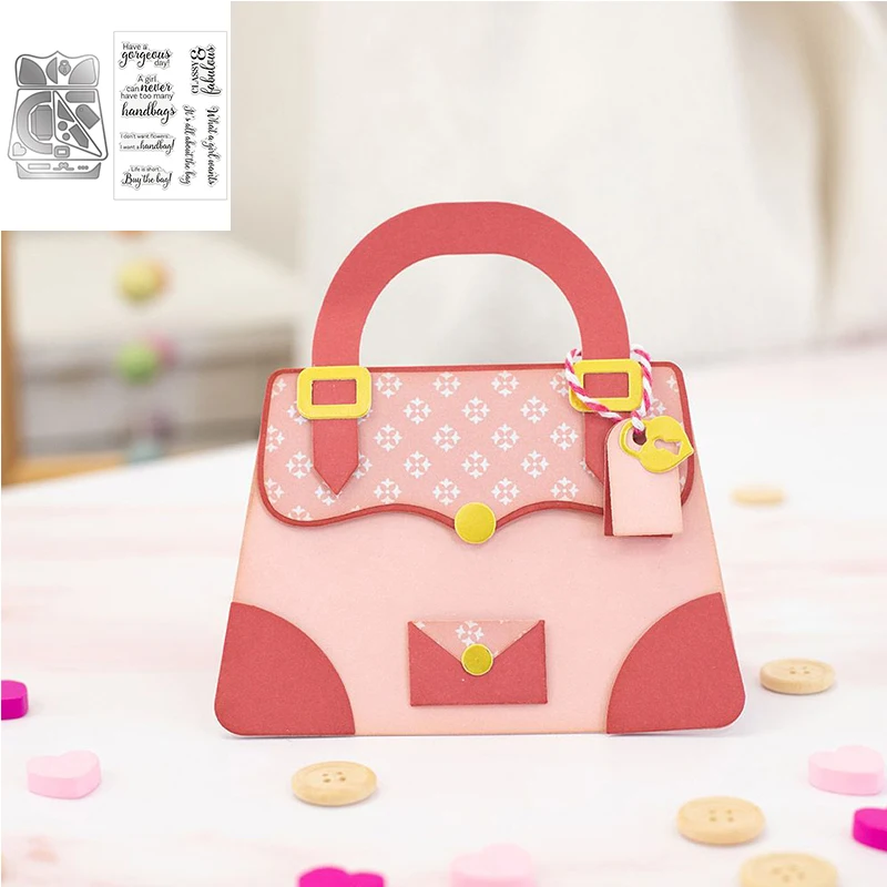 

Cutting Dies and Clear Stamps 3D Handbag Purse Bag Lock Note Envelope Buy the Bag Words DIY Scrapbooking Crafting 2022 New