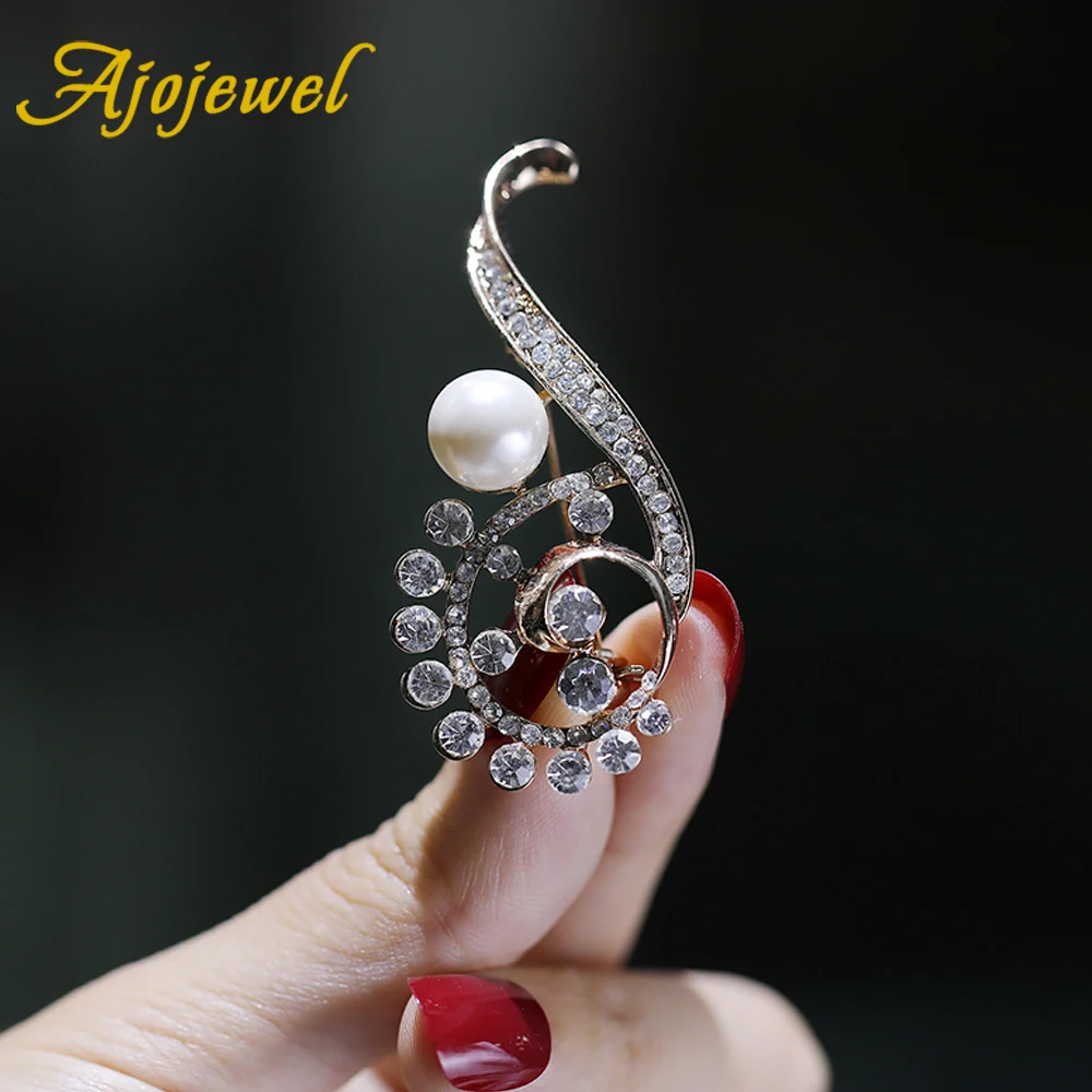 

Ajojewel Fashion Crystal Rhinestone Brooches For Women Pearl Safety Pin Costume Jewelry Accessories Nice Gifts