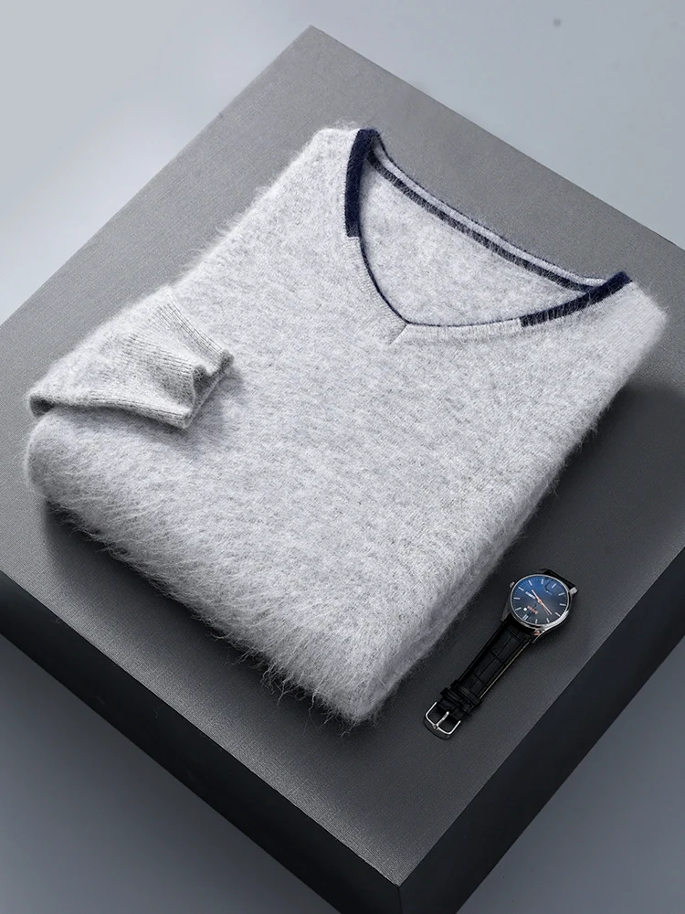 Осень-зима мужской кашемировый свитер пуловер с v-образным вырезом и длинными