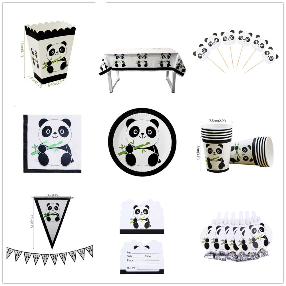 

Panda Theme Birthday Party Decoration Props Wild Animal Panda Paper Cup Popcorn Box Holiday Party Disposable Tableware Set