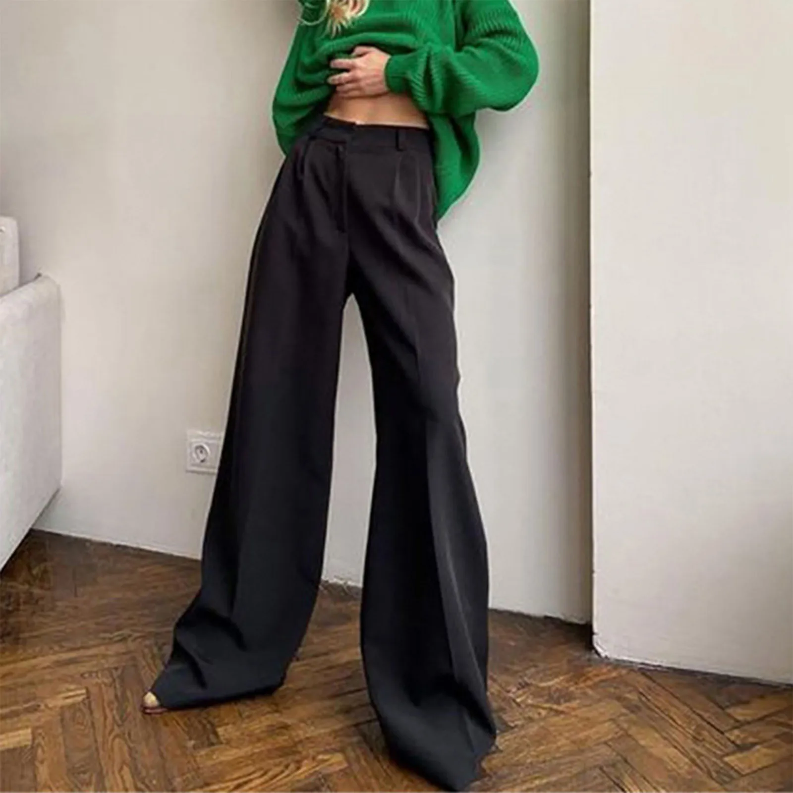 

2022 Wide Leg Pant Capris Ladies High Waist Pantalon Palazzo Oversized Women Spring Casual Pants Solid Suits Trouser
