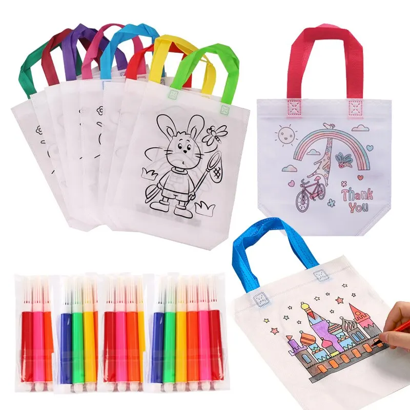 

Сумка граффити «сделай сам» с маркерами-раскрашивателями, нетканые мешки для рисования ручной работы для детей, декоративное ремесло, игрушка с цветным наполнением
