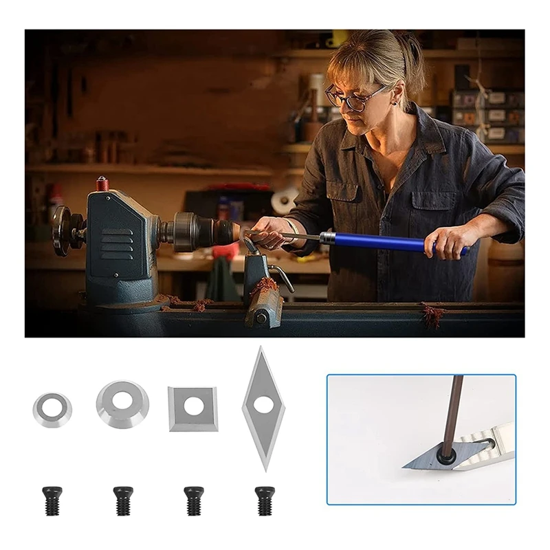 

4Pcs Tungsten Carbide Cutters Insert Set For Wood Lathe, Indexable Replacement Turning Tools