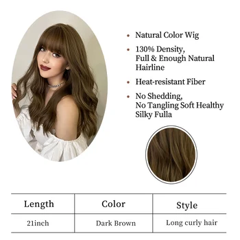 Long Wavy Wig Light Brown Synthetic Wigs with Bangs Natural Hair for Women Cosplay Lolita Daily Use Heat Resistant Wigs 3