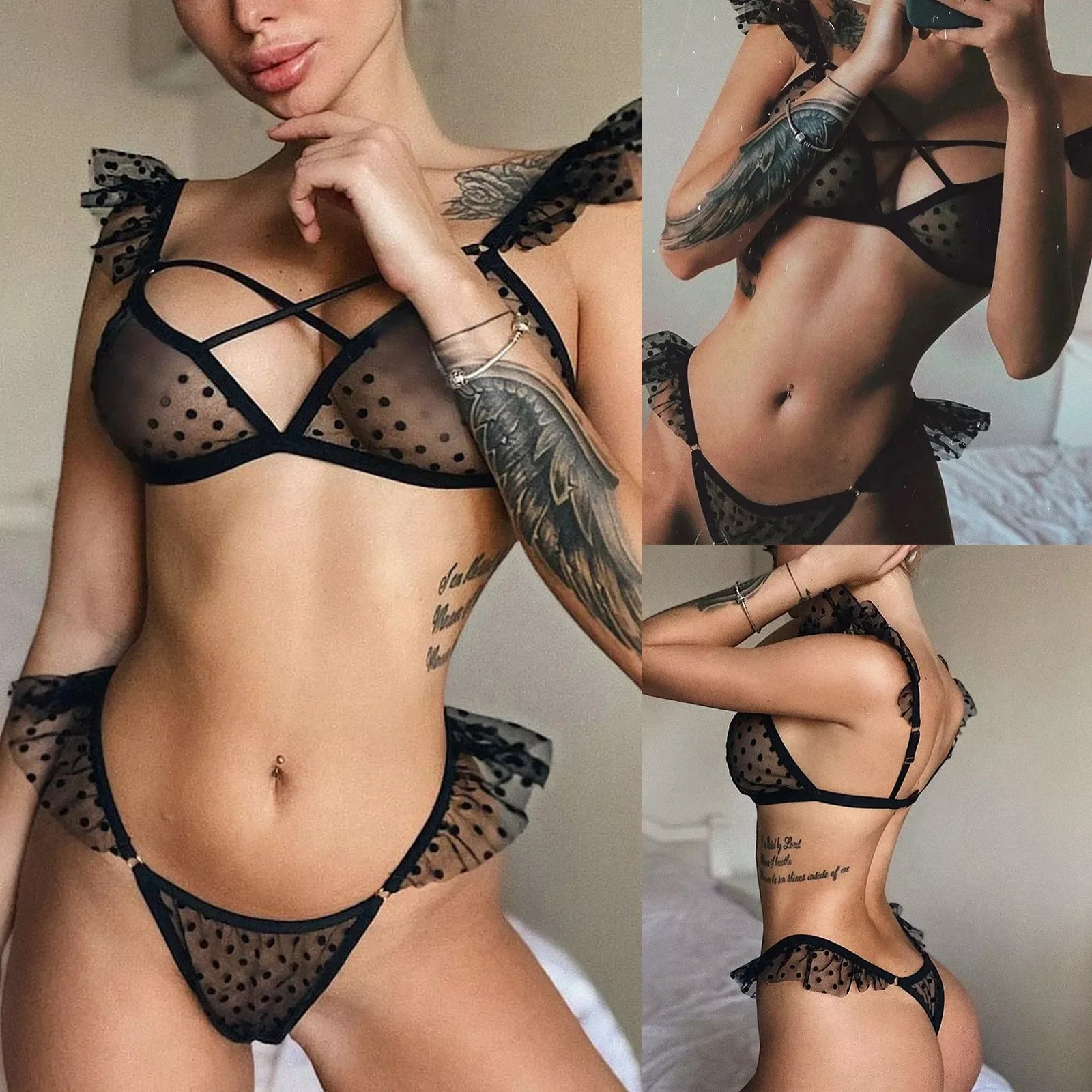 

Новинка, Лидер продаж, новинка, женское кружевное нижнее белье большого размера, бюстгальтер + стринги, комплект нижнего белья, черная Пижам...