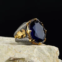 2022 new copper material open adjustable ring blue gemstone personality high jewelry fashion luxury suitable for men with gifts