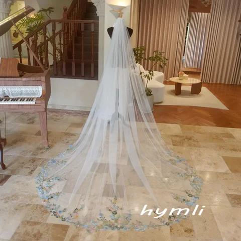 Романтическая и уникальная цветная кружевная вуаль длиной до кончиков пальцев, идеально подходящая для улицы, сада, вечеринки или тематической свадьбы