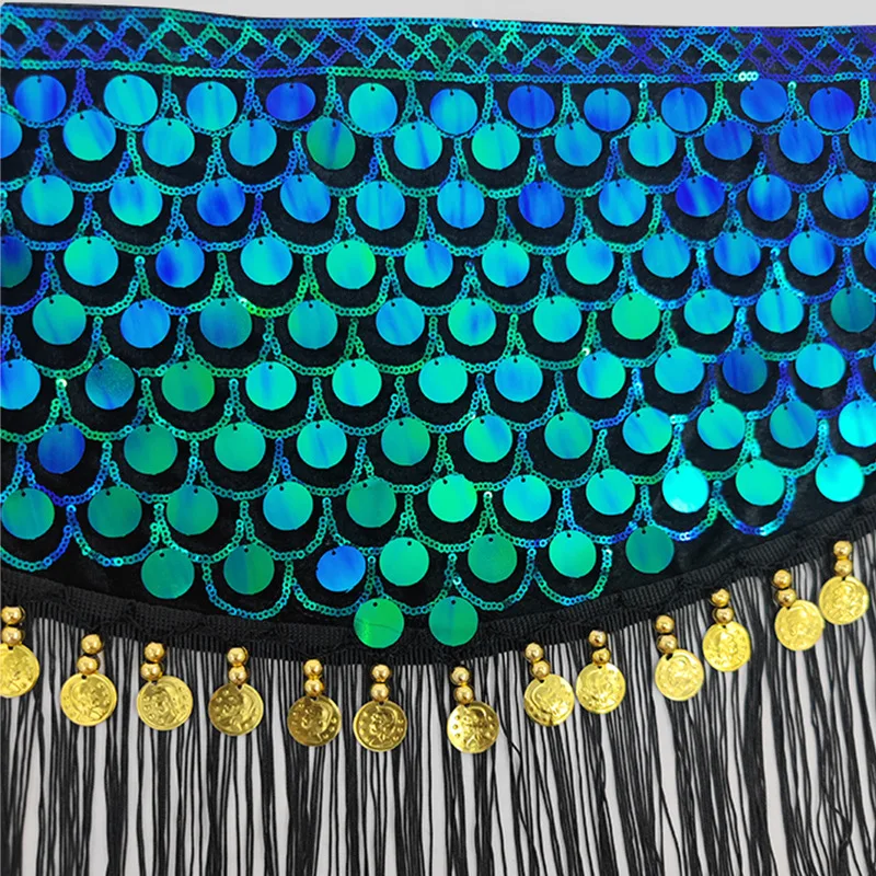 Женский набедренный платок с бахромой и цветными монетами аксессуар для танца