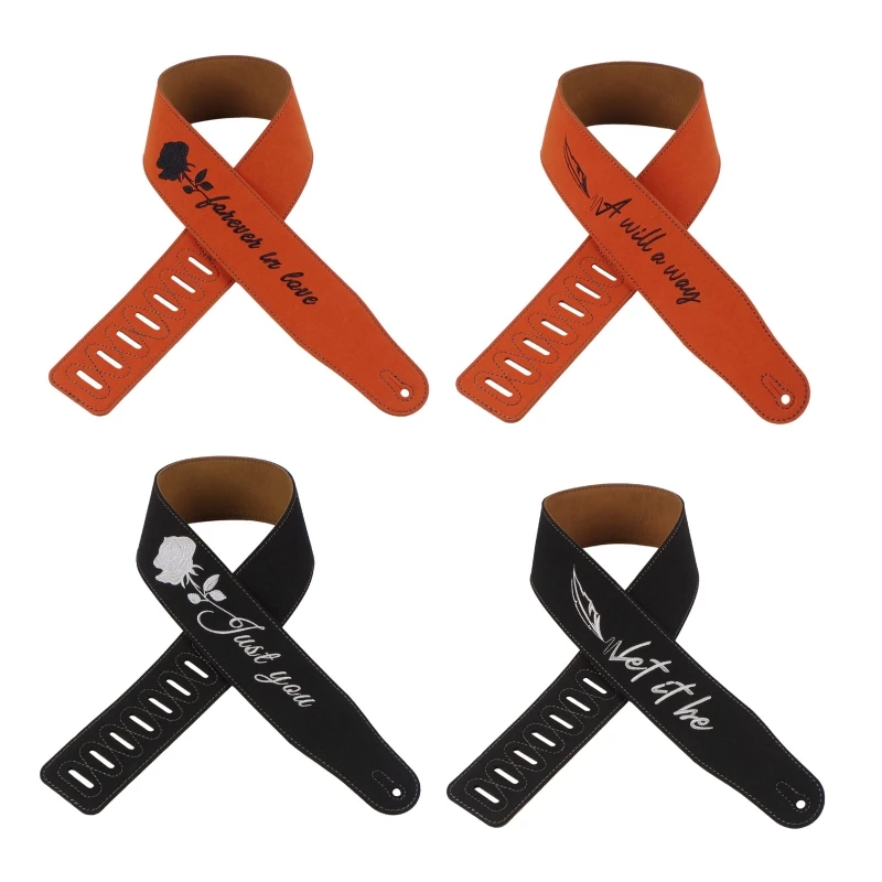 

918E Adjustable Guitar Suede Straps Relief Embroidery Belt Bass Acoustic Accessory