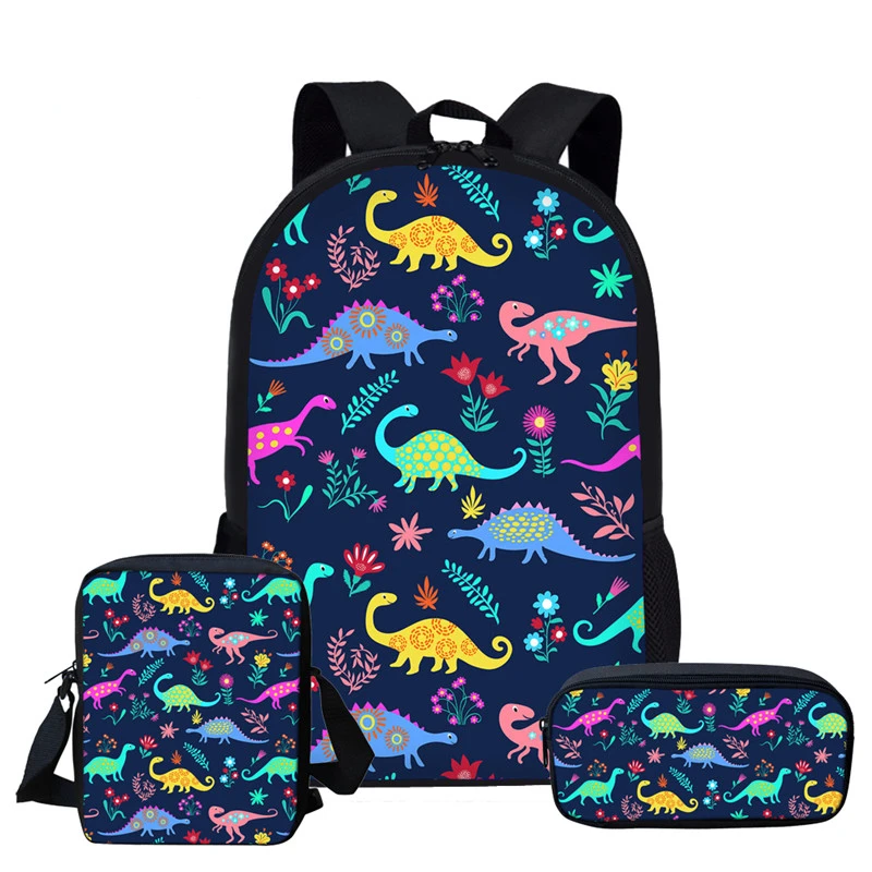 Custom Design Cartoon Dinosaur School Bags for Girls Kids School Backpack 3pcs/set Children Schoolbags Orthopedic Girl Backpacks