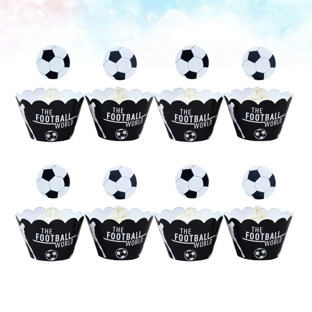 

48 Pcs Sports Soccer Party Cake Decor Liner Baby Wrapping Paper Football Wrapper Baking Cups Suits Decoration Cupcake Wrappers