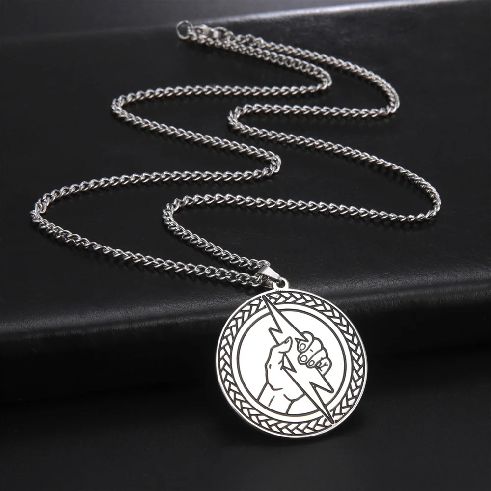 

My Shape Punk Lightning Pendants Necklace for Men Stainless Steel Strength Protection Symbol Alchemists Summoner Chain Jewelry