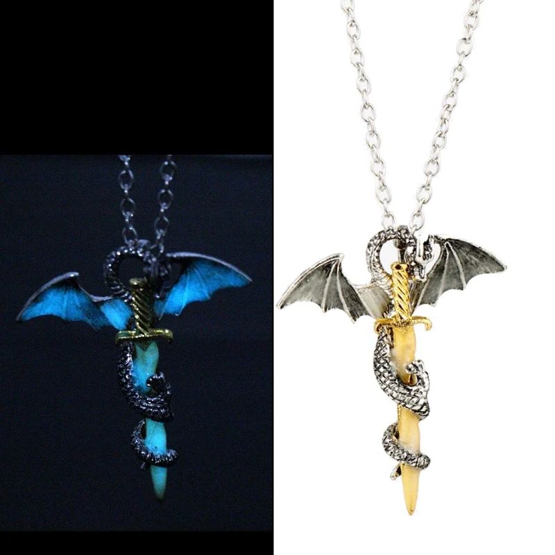 Изысканная подвеска в виде дракона с серебряным мечом и крестом черного дракона на Хэллоуин и Рождество