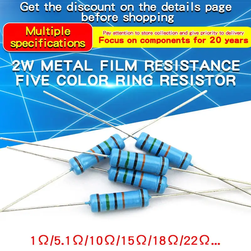 

20PCS 2W 1% Metal Film Resistor 2W 1Ω - 910Ω 1 2 3 3.3 4.7 10 20 30 47 100 150 200 220 300 330 470 510 680 820 910Ω