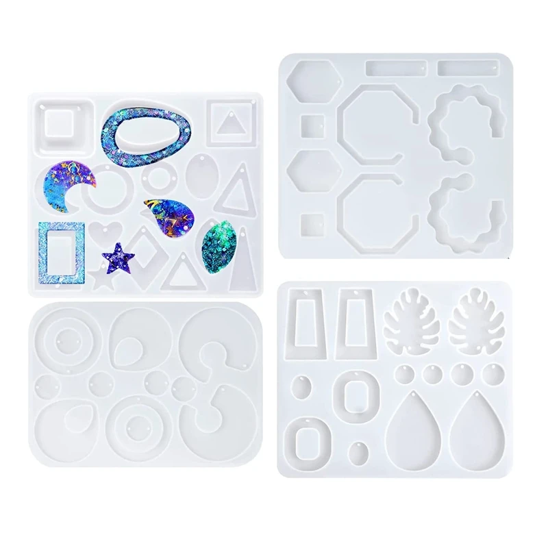 

4-Piece Resin Earring Mould Epoxy Resin Earring Silicone Mould Resin Mould Earring Silicone, Pendant, Ring Mould