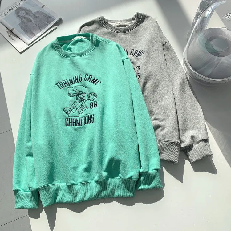 

embroidery long-sleeve crewneck hoodies Women oversized sweatshirt Fashion loose casual Streetwear women clothing fall 2021 tops