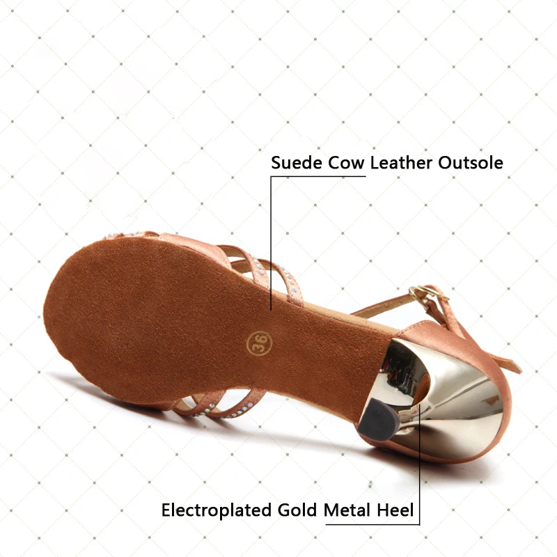 T-шрифт стразы сатин женская обувь для латинских танцев 5 см 8 металлический