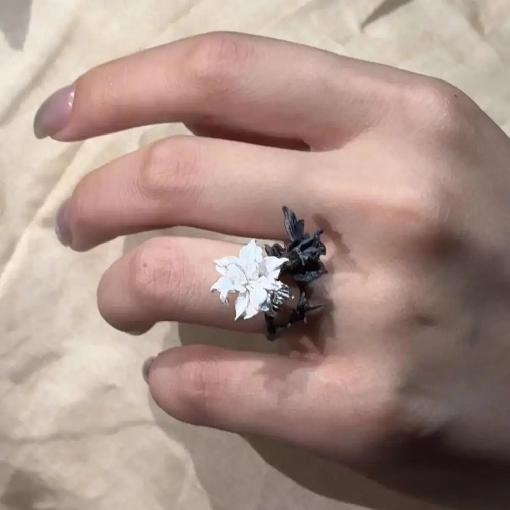 Кольцо Stramonium черно-белое кольцо с цветком страмонии для женщин ювелирные изделия