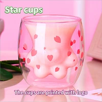177ml star buck double glass cat claw cup star coffee cup creative milk mug cartoon transparent kawaii best gift for chritmas