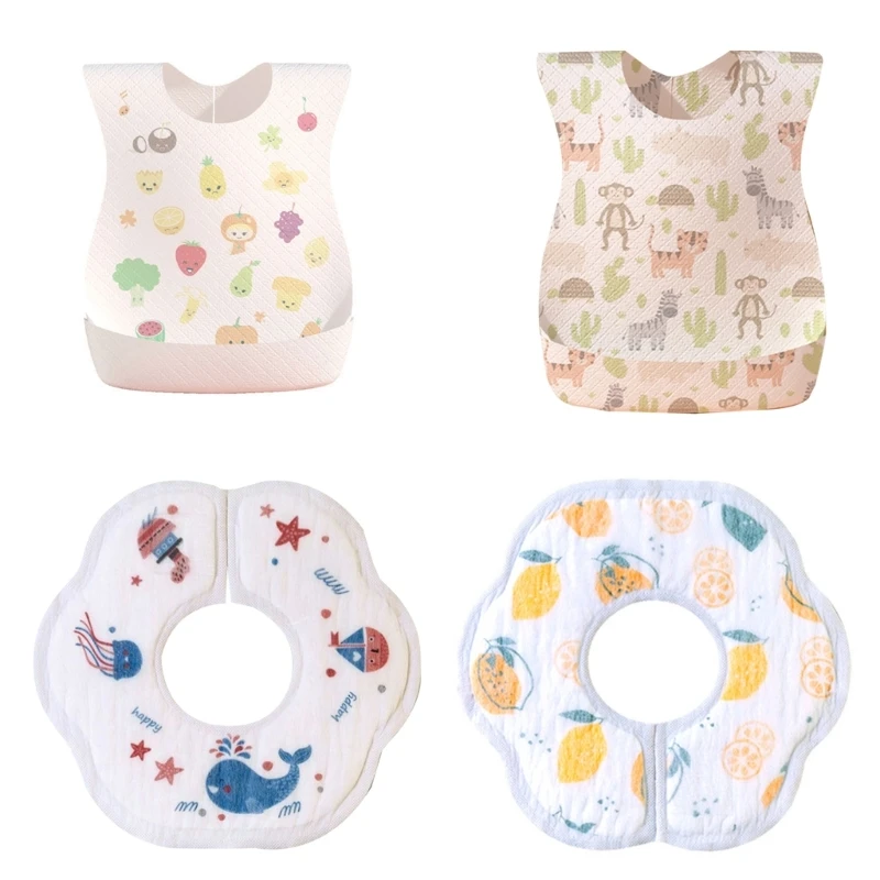 

1 Set Disposable Bibs for Babies Aged 3 Months Above Cartoon Print Feeding Bib for Boy Girl Non-woven Drool Towel