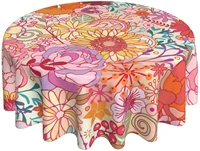mid summer festival flowers round tableclothstain wrinkle resistant washable polyester 60 inch table cloth