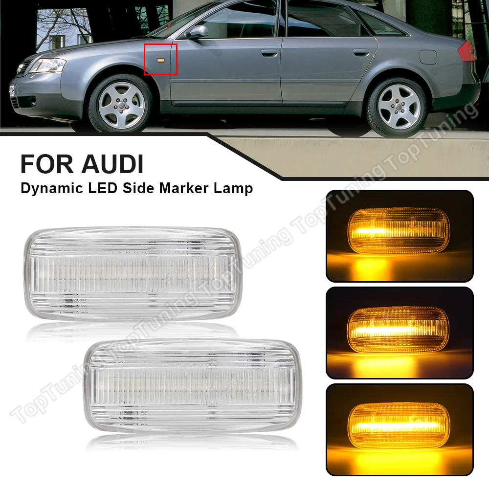 

2PCS for Audi A6 C5 A4 B5 Avant Sedan A3 Hatchback A2 Allroad C5 TT Coupe Dynamic LED Turn Signal Light Side Marker Lamp Blinker