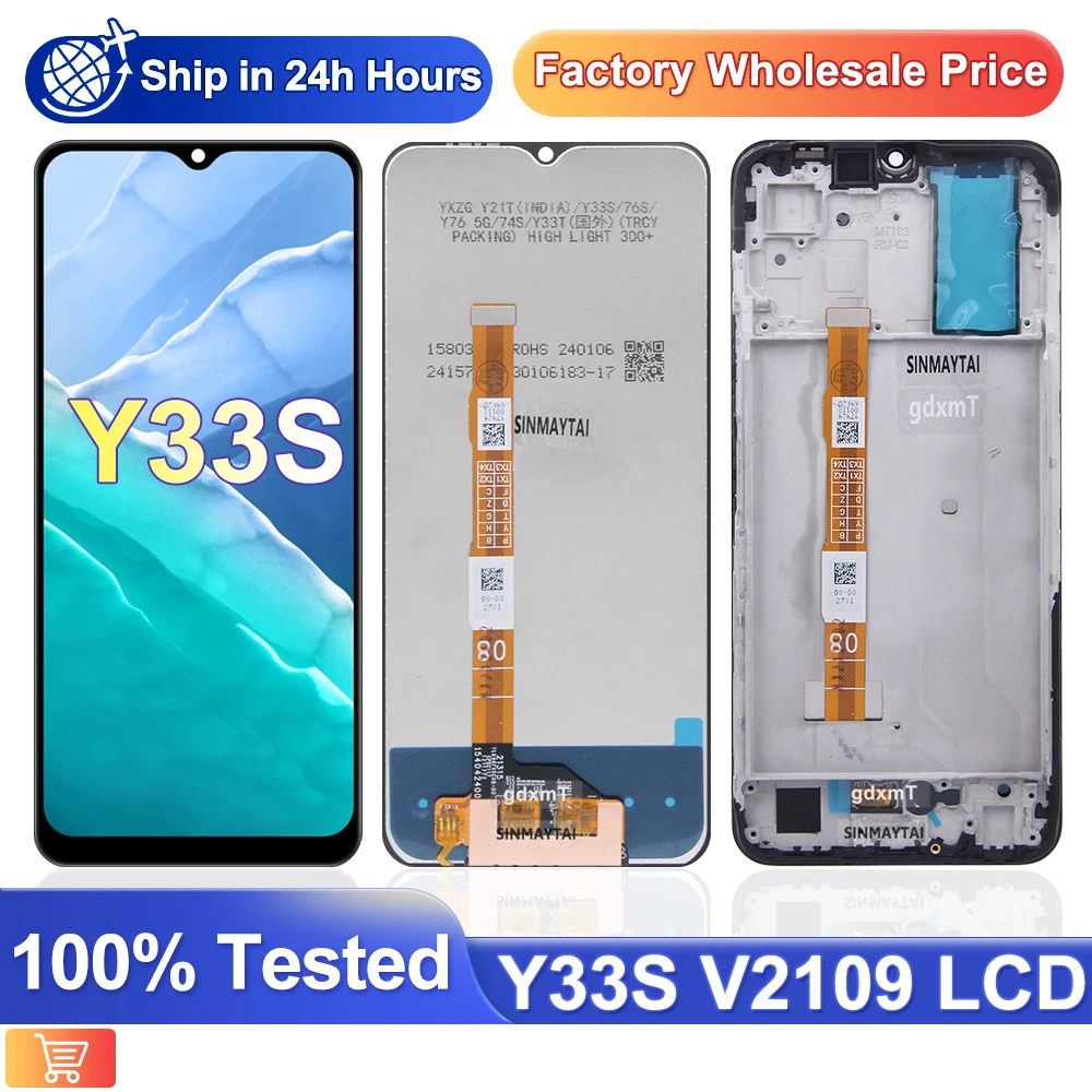 6 58 &quotAMOLED для pantalla VIVO Y33S ЖК-дисплей с рамкой сенсорный экран V2109 ЖК-экраны