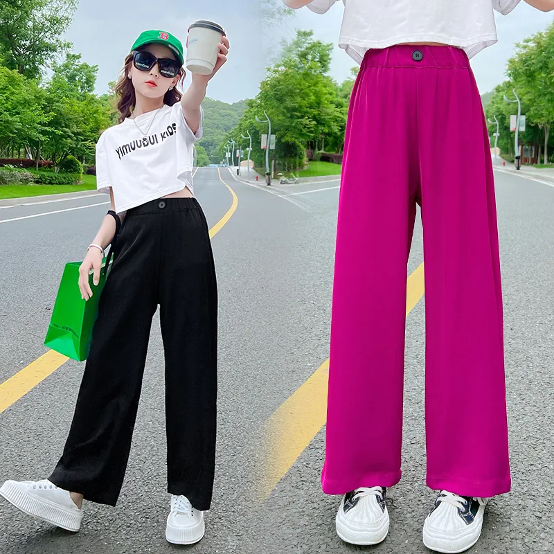 

Summer Teenage Girls Pants Casual Loose Straight Trousers for Children Thin New Fashion Kids Girls Wide Leg Pants 12 13 14 Years